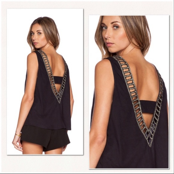 MLV Tops - MLV Luna Crystal Beaded Top Indigo Sz L NWT